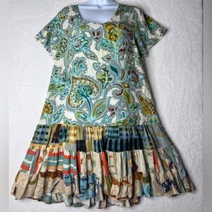 Jams World 50 Years Batik Hattie Blue Paisley Tie Dye Tiered Short Dress Sz L